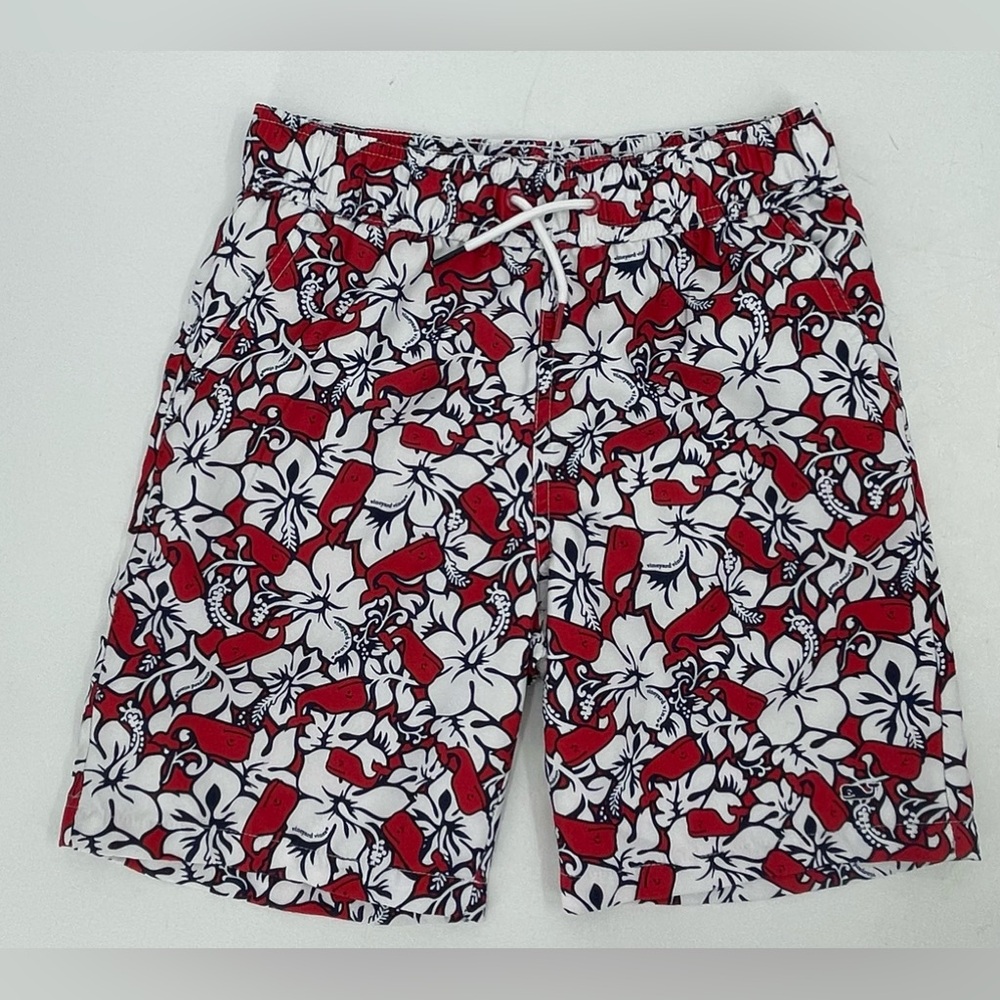 Vineyard Vines‎ Target Swim Trunks Board Shorts Red White Floral Youth M (8/10)